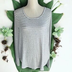 Old Navy Grey and White Striped Long Sleeve Blouse